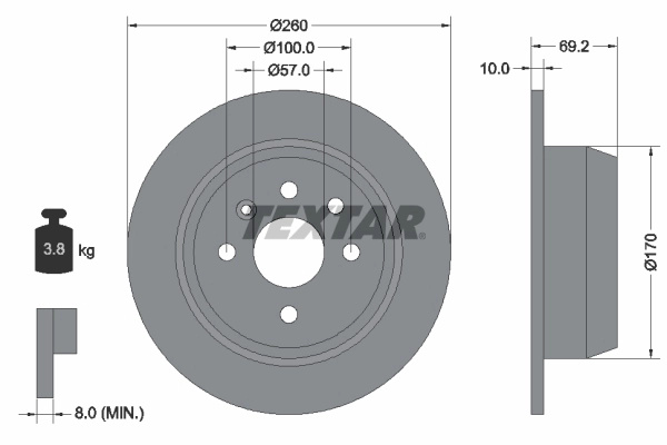 Disc frana TEXTAR 92057000 pentru VAUXHALL ASTRAVAN Mk III (F) caroserie inchisa/combi (T92) 1991-1998