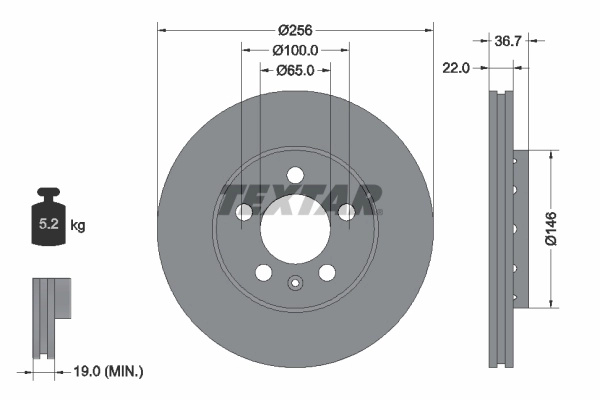 Disc frana TEXTAR 92082205 pentru masina SKODA RAPID (NA2) 2011 2012 2013 2014 2015 2016 2017 2018 2019 2020 2021 2022 2023 2024 2025