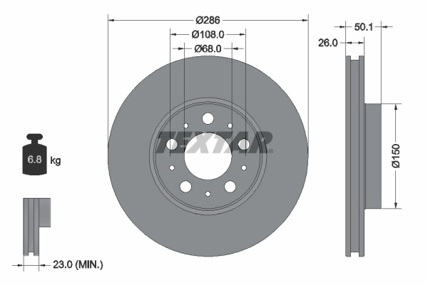 Disc frana TEXTAR 92100503 pentru VOLVO V70 II (285) 1999 2000 2001 2002 2003 2004 2005 2006 2007 2008