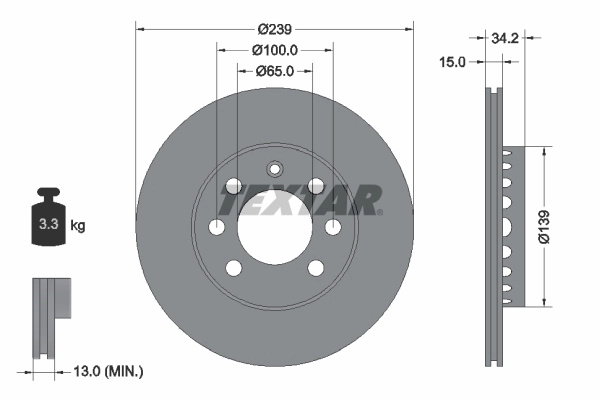 Disc frana TEXTAR 92106403 pentru VW LUPO I (6X1, 6E1) 1999-2005