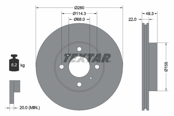 Disc frana TEXTAR 92109300 se potriveste la NISSAN ALMERA II (N16) 2000 2001 2002 2003 2004 2005 2006 2007 2008 2009