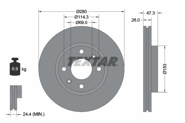 Disc frana TEXTAR 92136600 compatibil cu KIA OPIRUS (GH) 2003 2004 2005 2006 2007 2008 2009 2010 2011 2012