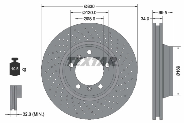 Disc frana TEXTAR 92150005 pentru PORSCHE 718 CAYMAN (982) 2016-2021
