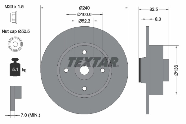Disc frana TEXTAR 92154403 pentru RENAULT SYMBOL II (LU_) 2008-2014