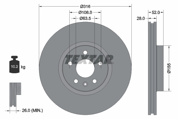Disc frana TEXTAR 92162305 pentru VOLVO V60 I (155) 2010-2018