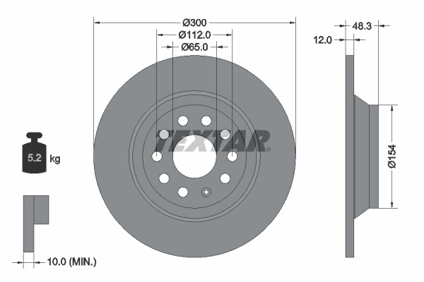 Disc frana TEXTAR 92255403 compatibil cu FORD TRANSIT CONNECT V761 Autoutilitara/limuzina spatioasa (PU2) 2024 2025