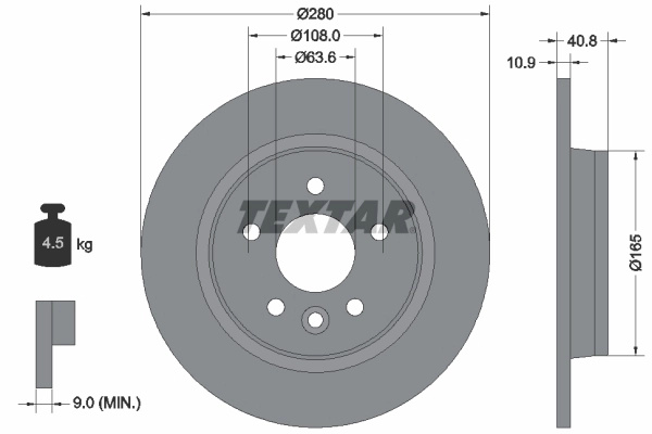 Disc frana TEXTAR 92255603 se potriveste la FORD F