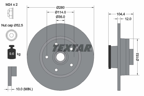 Disc frana TEXTAR 92268903 pentru RENAULT TRAFIC III caroserie (FG_) 2014-2025