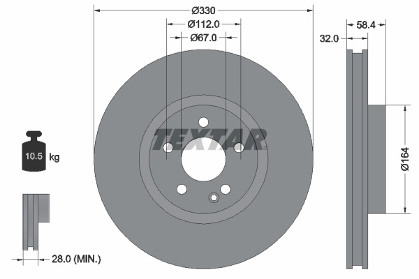Disc frana TEXTAR 92279405 pentru MERCEDES-BENZ VITO caroserie (W447) 2014 2015 2016 2017 2018 2019 2020 2021 2022 2023 2024 2025