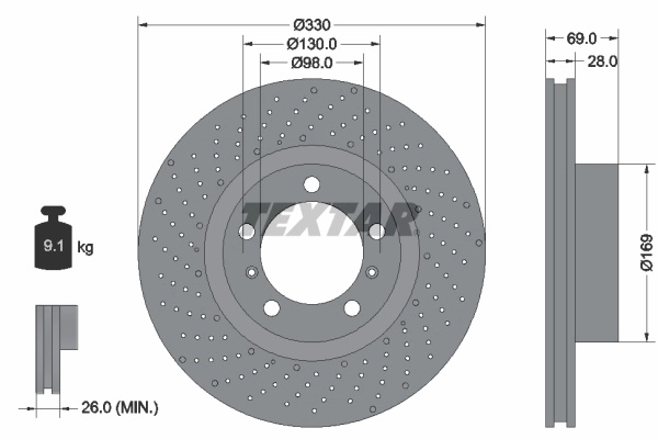 Disc frana TEXTAR 92279605 pentru PORSCHE 718 CAYMAN (982) 2016-2021