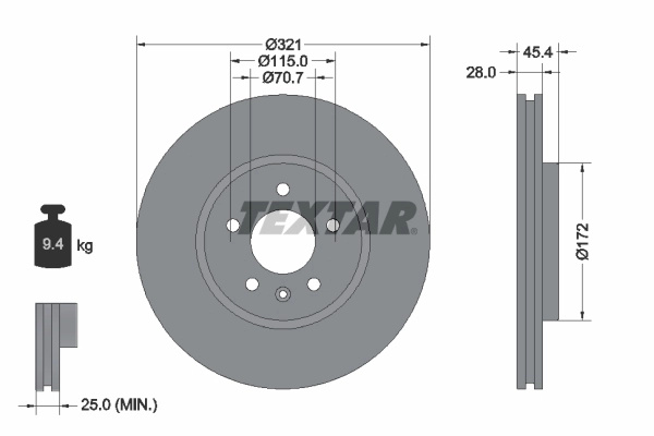 Disc frana TEXTAR 92305505 pentru HOLDEN CALAIS combi (ZB) 2017-2020