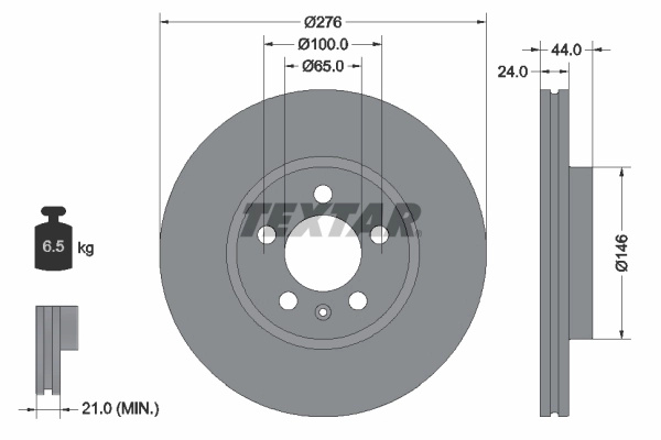 Disc frana TEXTAR 92313703 pentru VW T-CROSS (C11, D31) 2018-2025