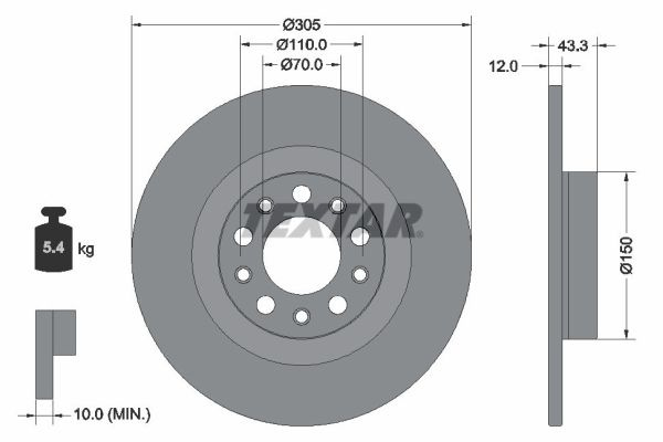 Disc frana TEXTAR 92351003 se potriveste la JEEP RENEGADE SUV (BU, B1, BV) 2020 2021 2022 2023 2024 2025