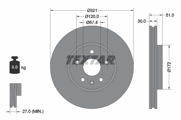 Disc frana Textar CHEVROLET MALIBU (V300) 2012-2018 - 92187005