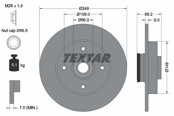 Disc frana Textar CITROËN (DF-PSA) C4 AIRCROSS 2018-2023 - 92202103