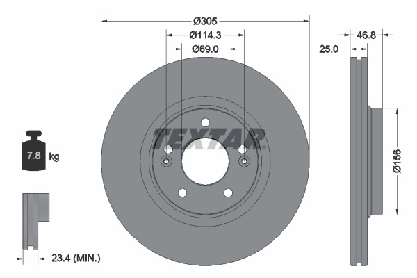 Disc frana Textar HYUNDAI i30 (PDE, PD, PDEN) 2016-2025 - 92292205