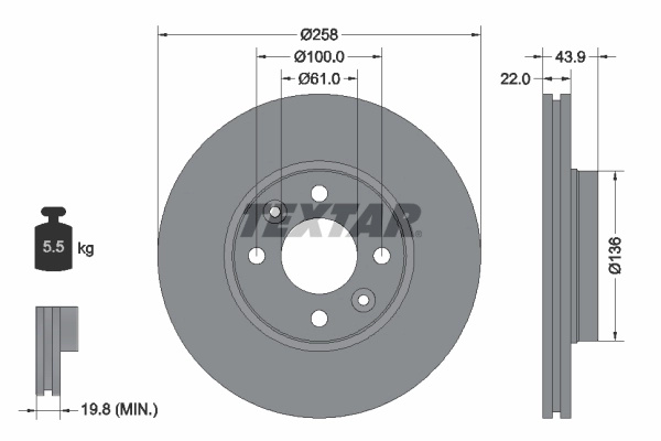 Disc frana Textar RENAULT KANGOO Express (FW0/1_) 2008-2024 - 92241503