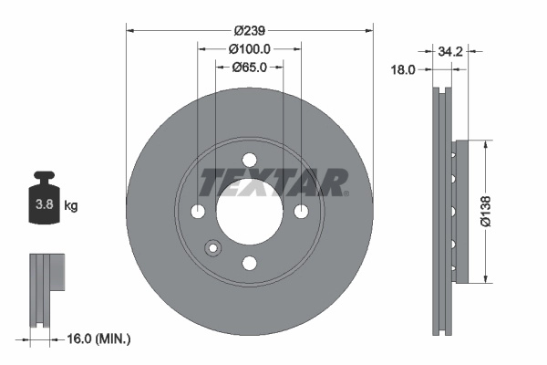Disc frana Textar VW VOYAGE (5U4, 5U2, 5U6, 5UG) 2008-2022 - 92072003