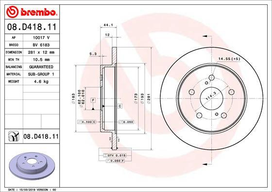 Disc frana # Toyota C-hr 2016 2017 2018 2019 2020 2021 2022 2023 2024 2025 # 08 D418 11 # BREMBO