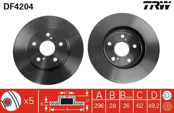 Disc frana # Toyota Camry 2001 2002 2003 2004 2005 2006 # DF4204 # TRW