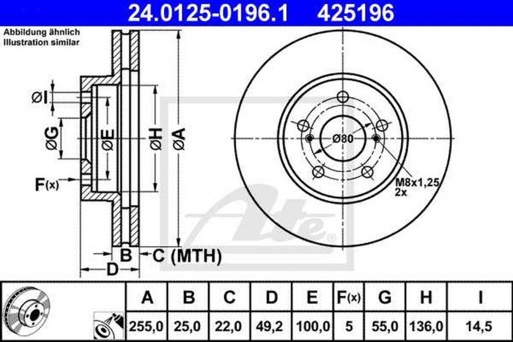 Disc frana TOYOTA PRIUS ZVW3 ATE 24012501961
