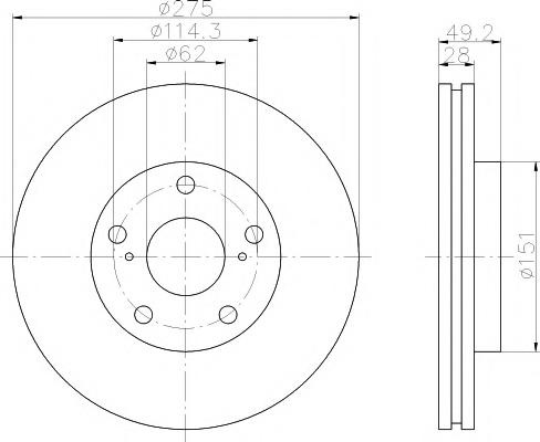 Disc frana TOYOTA SCEPTER (_CV1_, _XV1_, _V1_), TOYOTA SCEPTER combi (_XV1_, _CV1_, _V10), TOYOTA CAMRY limuzina (_CV2_, _XV2_) - HELLA PAGID 8DD 355