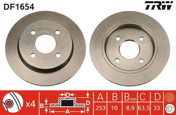 Disc frana TRW DF1654 pentru FORD FIESTA V (JH_, JD), FIESTA VI (CB1, CCN) de la 2008