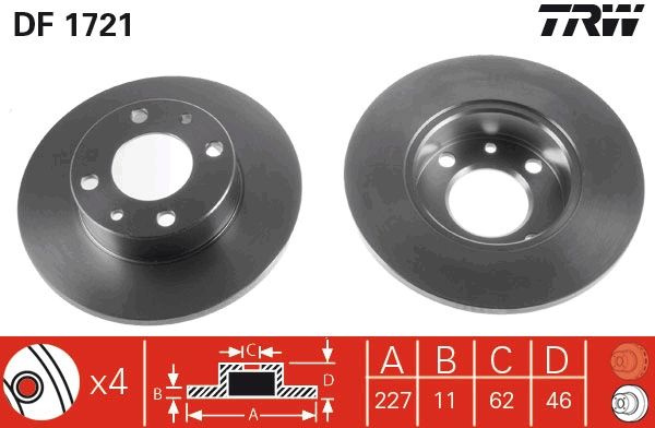 Disc frana TRW DF1721 pentru AUTOBIANCHI A 111, PANDA Caseta/ Hatchback (141_) 1986-2004