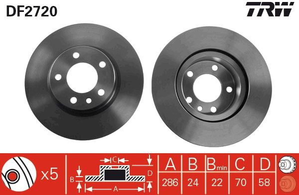 Disc frana TRW DF2720 pentru OPEL ASCONA B (81_, 86_, 87_, 88)