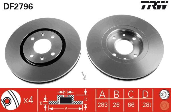 Disc frana TRW DF2796 pentru CITROEN XANTIA (X1_, X2_) 1995-2003