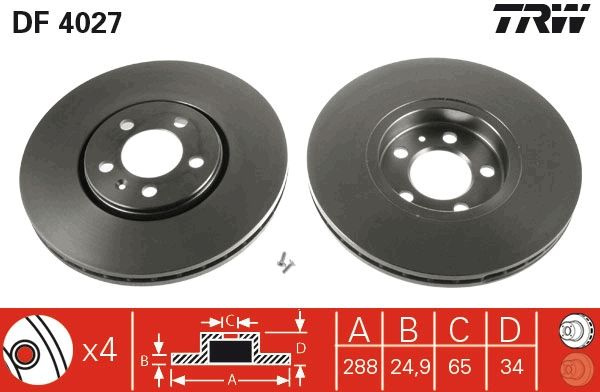 Disc frana TRW DF4027 pentru AUDI A1 (8X1, 8XK), A