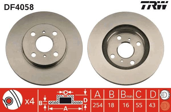 Disc frana TRW DF4058 pentru TOYOTA PASEO Cabriolet (_L5), PASEO cupe (_L5_) 1995-1999