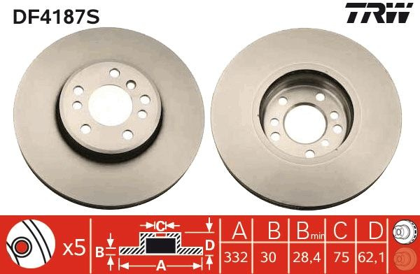 Disc frana TRW DF4187S pentru BMW X3 (E83), X5 (E53) 20002006