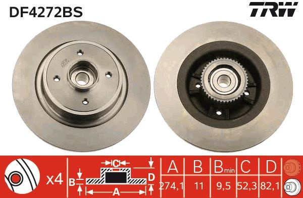 Disc frana TRW DF4272BS pentru RENAULT MEGANE I Grandtour (KA0/1), SCeNIC I microbus (JA0/1_, FA0_) 1999-2010