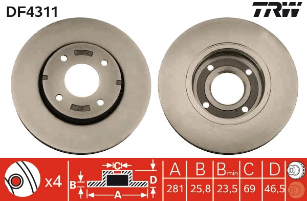Disc frana TRW DF4311 pentru SMART FORFOUR (454) 2005-2006