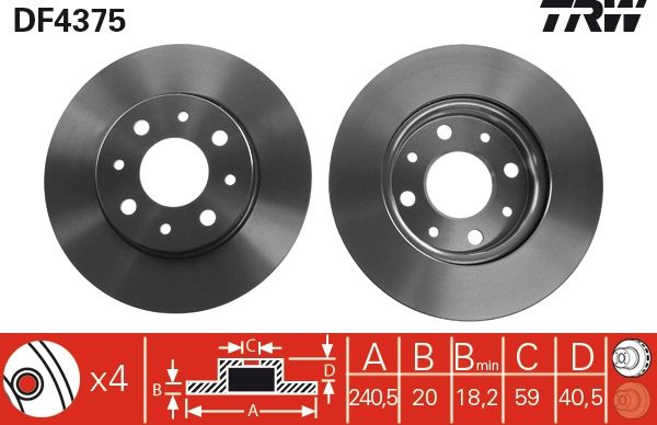 Disc frana TRW DF4375 pentru FIAT 500 (312), KA (RU8) 2008-2016