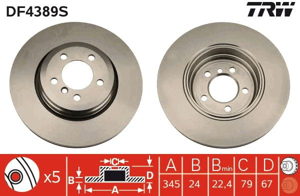 Disc frana TRW DF4389S pentru BMW 7 (E65, E66, E67)