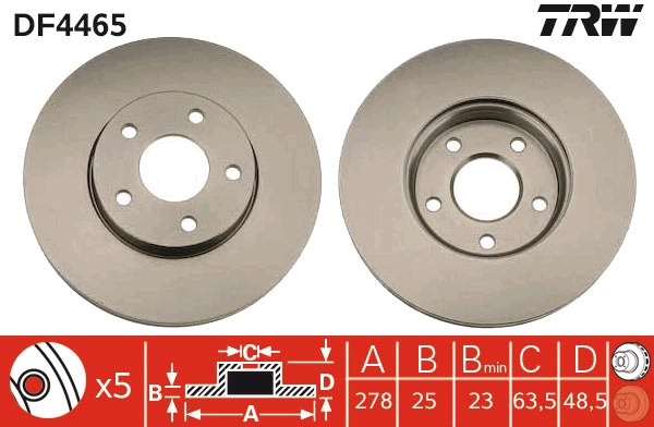 Disc frana TRW DF4465 pentru masina VOLVO V50 (545) 2003 2004 2005 2006 2007 2008 2009 2010 2011 2012