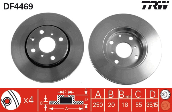 Disc frana TRW DF4469 pentru CITROEN C1 (PM_, PN_) 2005-2014