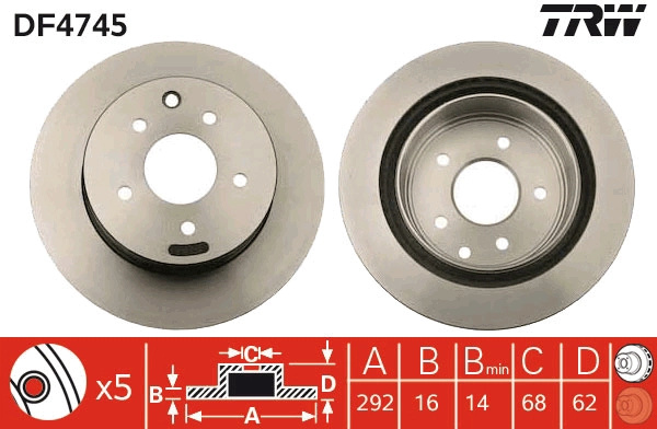 Disc frana TRW DF4745 pentru RENAULT KOLEOS I (HY_) 2008-2018
