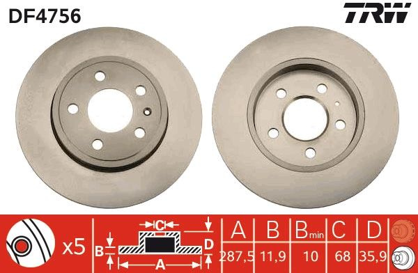 Disc frana TRW DF4756 pentru AUDI A4 B7 (8EC)