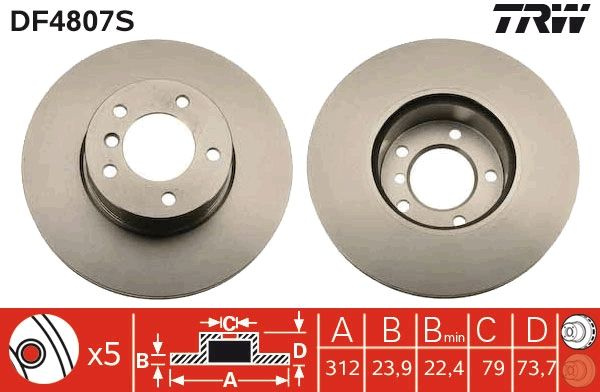 Disc frana TRW DF4807S pentru BMW 1 (F20), 2 cupe (F22, F87) 20122021