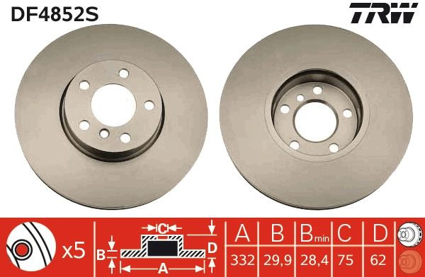 Disc frana TRW DF4852S pentru BMW X5 (E70), X5 (F15, F85) 2013-2018
