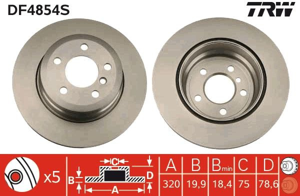 Disc frana TRW DF4854S pentru BMW X5 (E70), X6 (F16, F86) 2014-2019
