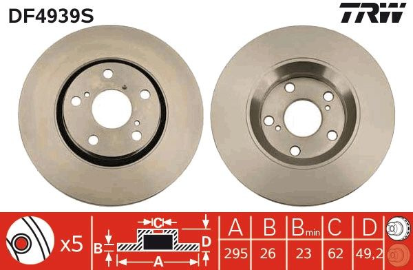 Disc frana TRW DF4939S pentru TOYOTA AURIS (_E15), AURIS combi (_E18_) 2013-2018