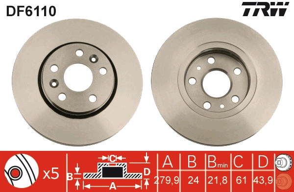 Disc frana TRW DF6110 pentru NISSAN NV250 bus (X61) 2019-2024