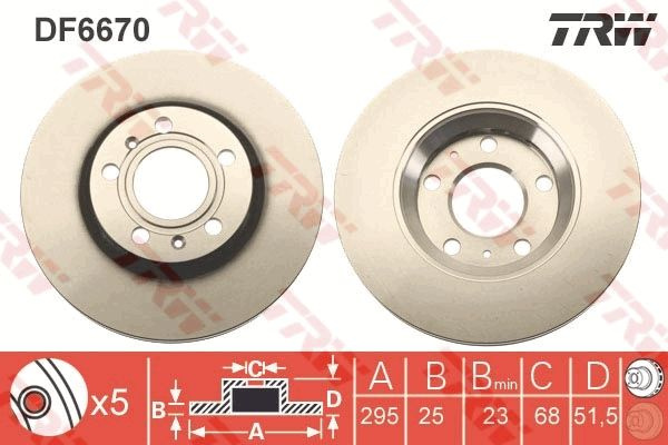 Disc frana TRW DF6670 pentru AUDI A8 D3 (4E2, 4E8), A8 D3 (4E2, 4E8) 2002-2010