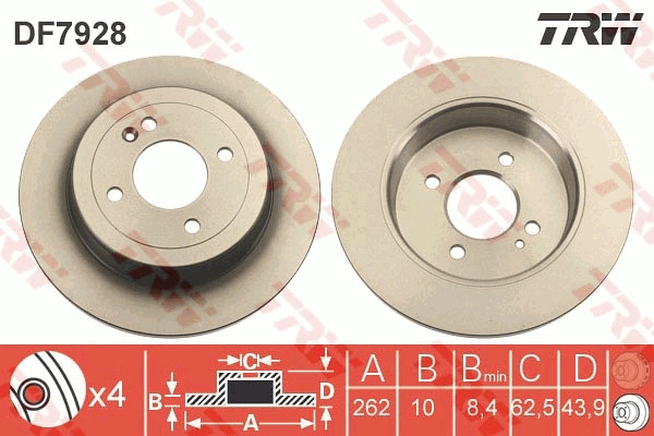Disc frana TRW DF7928 se potriveste la KIA STONIC Hatchback Van (YB) 2017 2018 2019 2020 2021 2022 2023