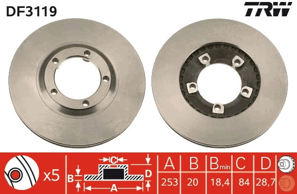 Disc frana TRW HYUNDAI H100 caroserie 1993-2004 - DF3119