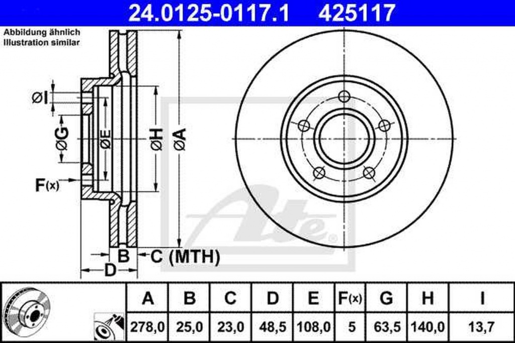 Disc frana VOLVO S40 II MS ATE 24012501171